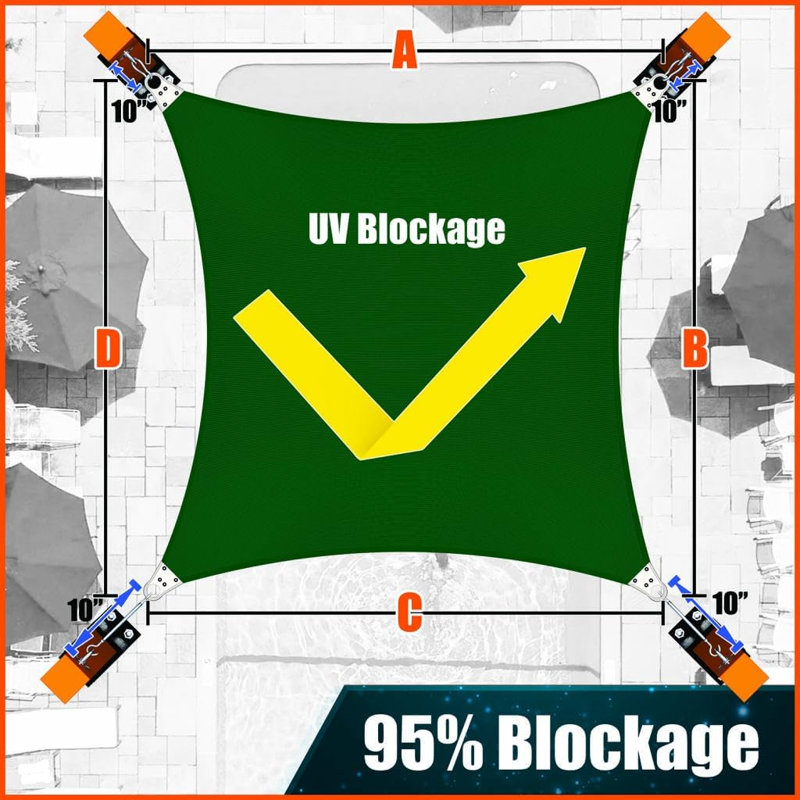 Amgo Customize Rectangle Super Ring Sun Shade Sail 260 GSM Heavy Duty, 14 (ft.) x 45 (ft.), Green