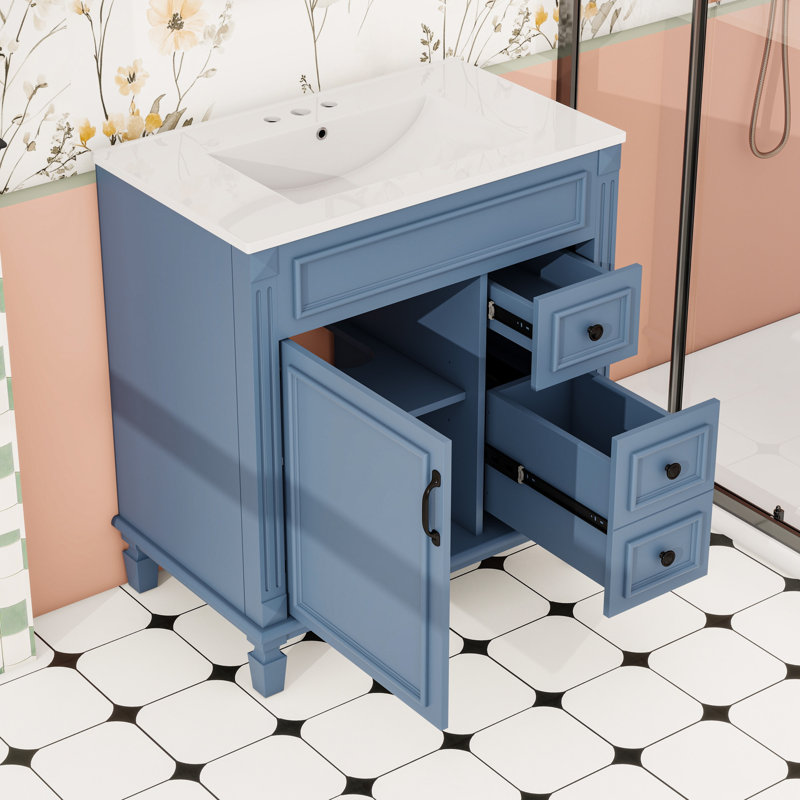 Meuble-lavabo avec 2 tiroirs et tablette réglable, Blue