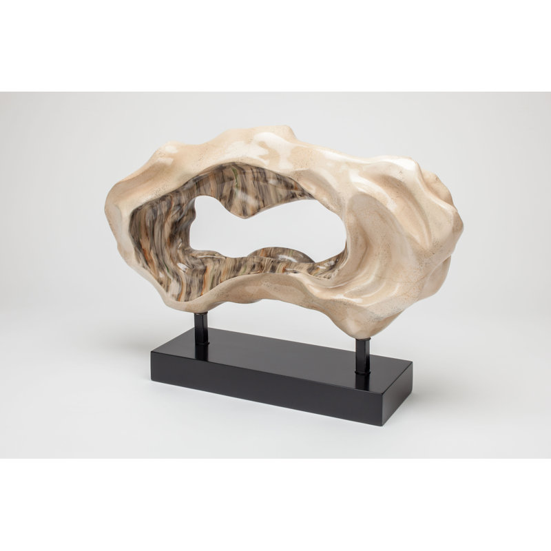 Handmade Beige and Black Resin Abstract Sculpture