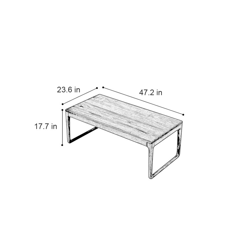 Table basse rectangulaire simple en bois massif, H 17,7 po x L 47,2 po x l 23,6 po