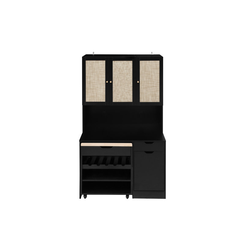 Buffet de cuisine moderne, haut de 69,84 po, noir, 3 portes, tablettes réglables, compartiment pour micro-ondes et armoire de style style noir, haut, avec tablettes