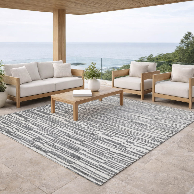 Machine Washable Indoor/Outdoor Chantille ACN2907 Striped Rug, Graphite, 8' x 10'