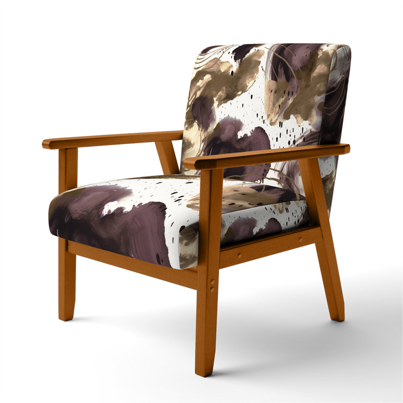 Abstract Pattern With Blue & Golden Textures II - Upholstered Modern Velvet Arm Chair, Brown, Brown/Cream/White