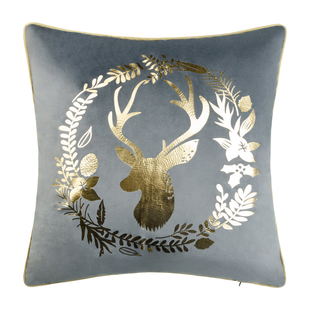 Christmas Elk and Star Printed Decorative Holiday Series Throw Pillow with  inserts, Gold and Black, 18 x 18, Set of 4