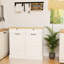 Armoire-poubelle de cuisine avec 2 tiroirs, 1 porte et dispositif d'inclinaison - Support de rangement blanc