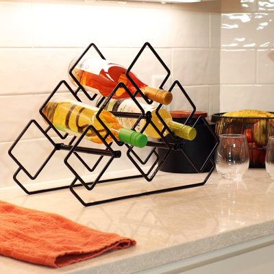 Lakreisha Modern Metal Wire Freestanding 6-Bottle Triangular Countertop Wine Rack - Black