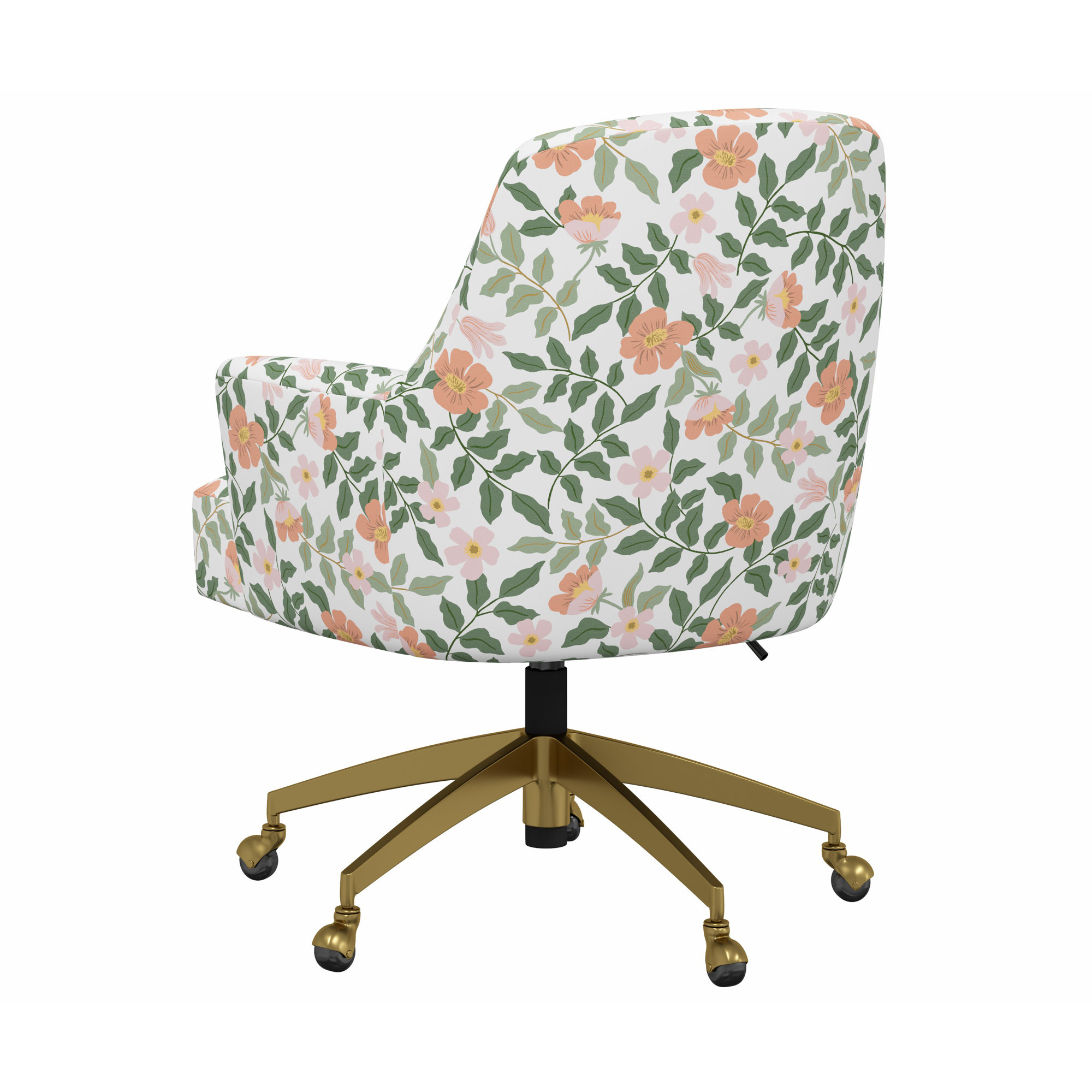 Rifle Paper Co. x Cloth & Company Yvette Office Chair, Rpc Primrose Blush & Cream Linen, Brushed Gold