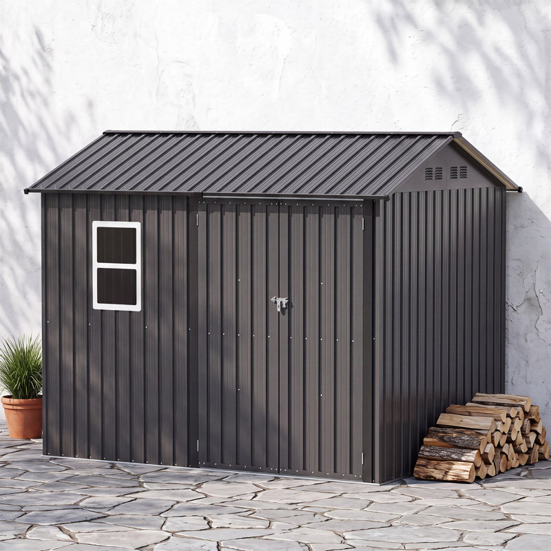 8x5.7 FT Steel Storage Shed with Windows & Lockable Doors – Secure Backyard Storage Solution