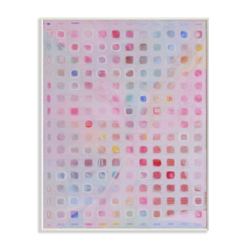 « square pattern abstract rouge rose », reproduction d’art, H 10 po x l 15 po x P 0,5 po, Plaque en bois