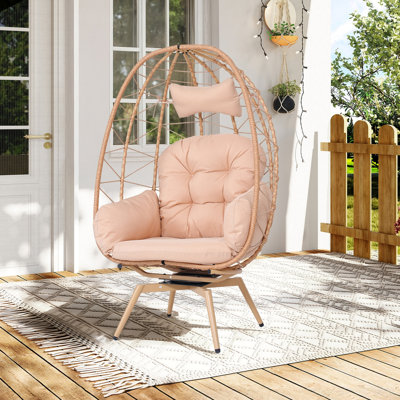 Fauteuil surdimensionné pivotant à 360 ° en rotin pour l'intérieur et l'extérieur avec coussins épais et amovibles