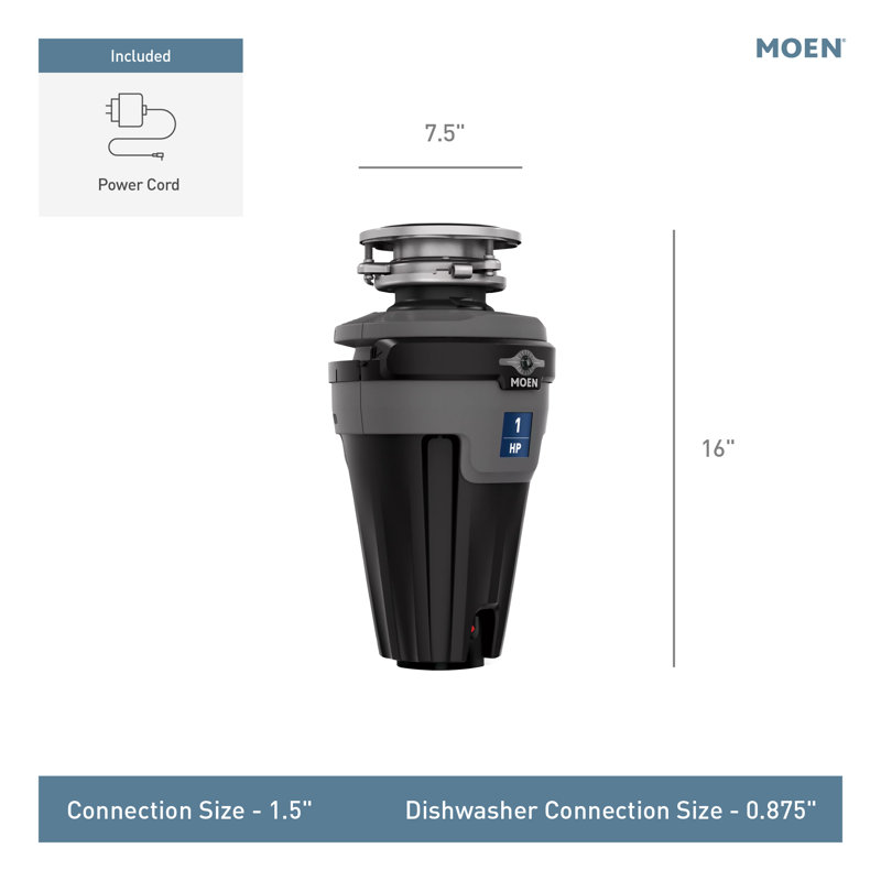 Moen Chef 1 Hp Continuous Feed Lighted Garbage Disposal With Sound Reduction, Power Cord Included