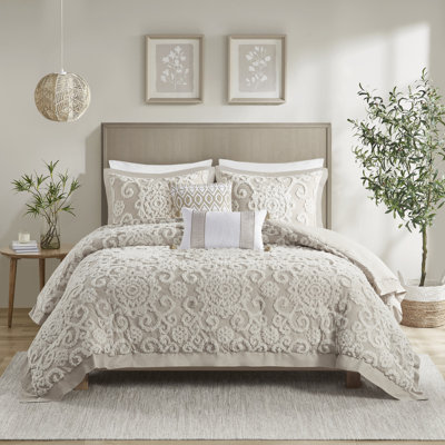 Suzanna Taupe 100% Cotton Tufted Medallions 3-Piece King Comforter Set