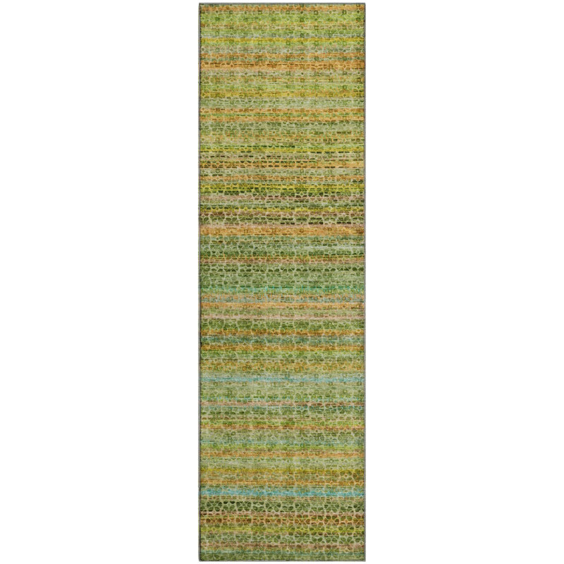 Premium Machine Washable Mayfield AMF2155 Striped Rug, Runner 2'3" x 7'6", Green