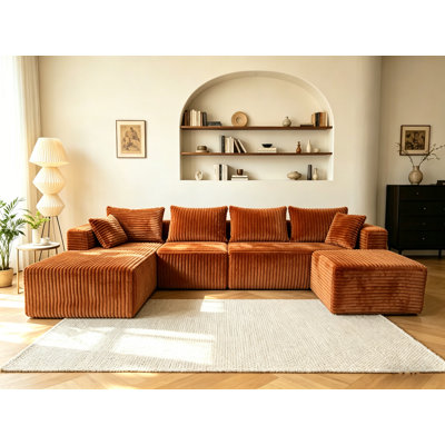 118"U Shape Modular Sectional Sofa, Compressed Sectional Sofa Modern Minimalist Style Corduroy Couch, Sleeper Sofa For Living Room, Bedroom, Comfy Compressed Sofa Couch Space-Efficient Design,with L-Shape Chaise.with 1 Ottomans