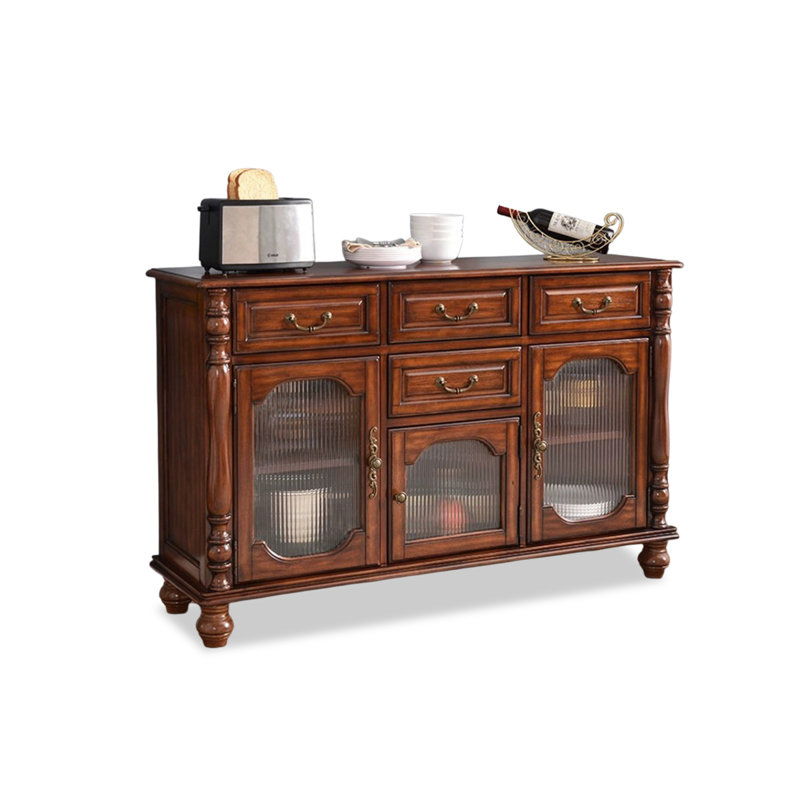 Buffet en bois massif brun noisette, H 34,65 po x l 62,99 po x P 15,35 po, Brun noyer