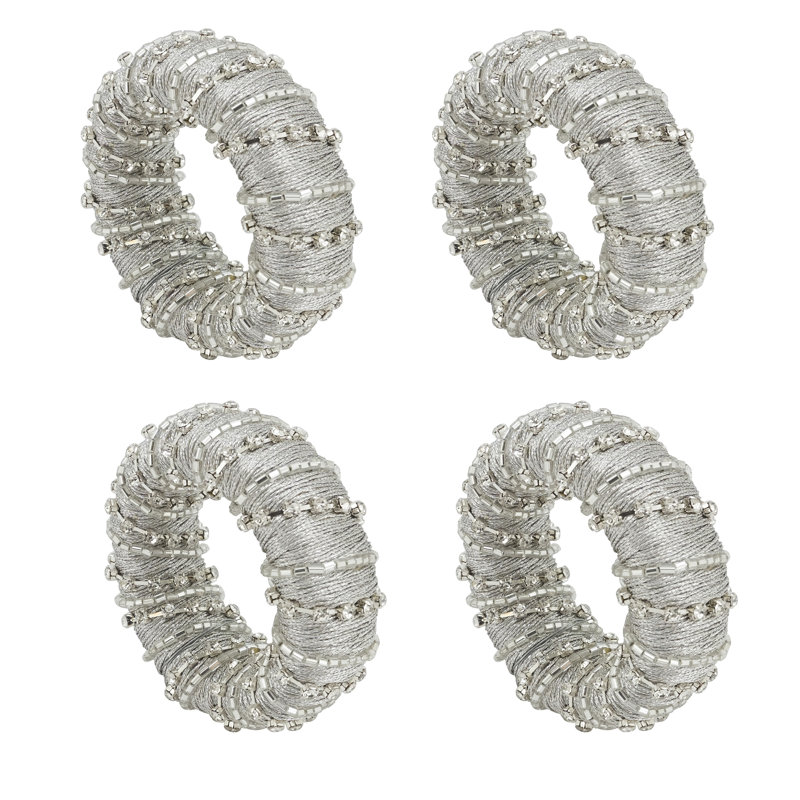 Silver Beaded Glamorous Napkin Rings Set of 4