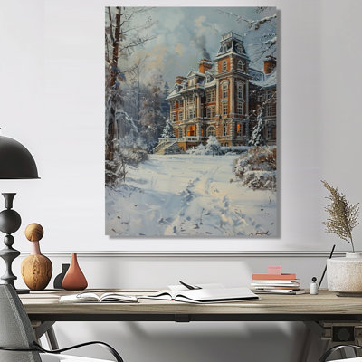 «Winter At The College Campus - College and University Buildings», reproduction d'art mural