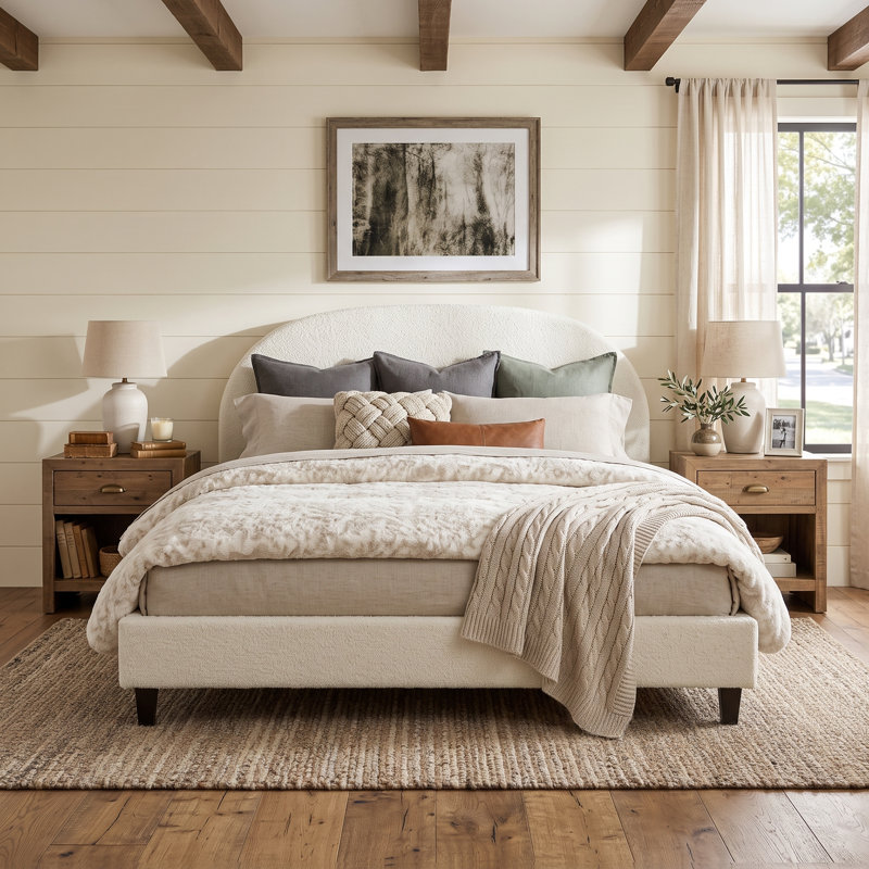 Upholstered Bed Frame, Ivory, King