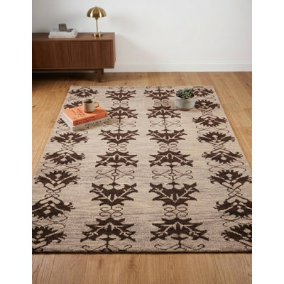 Tapis d'intérieur brun en laine noué à la main