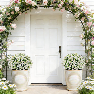 24 In. White Artificial Morning Glory Flower Plant With Eucalyptus, Uv-resistant Faux Floral Décor In Black Pot
