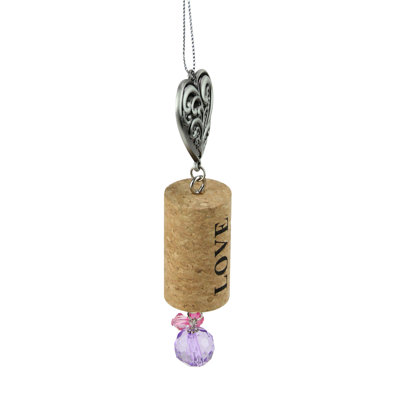 Ornement en liège de vin d'inspiration florale mauve 5,5 "Tuscan Winery Filigree Heart" Love "
