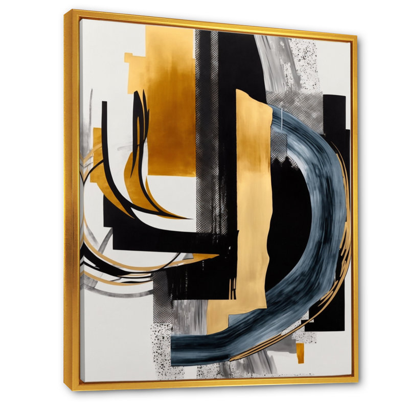 «Glam Gold and Black Expression II - Abstract Spirals», art mural, L 16 po x H 32 po, Cadre flottant doré