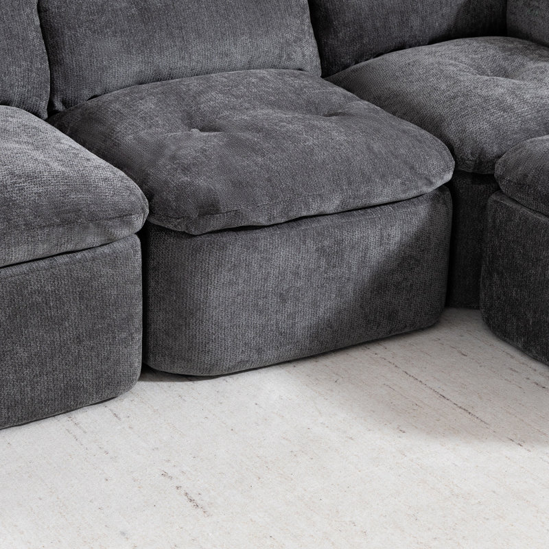 Modern Cloud-Style Living Room Sofa, Deep Seat Convertible L-Shaped Frame-Free Sofa (With Ottoman), Oversized Comfortable 4-Seater Chenille Fabric Compressed Sofa, Modular Sectional Sofa