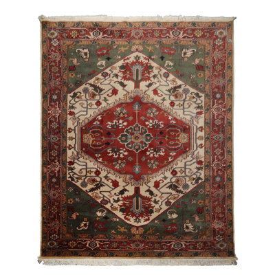Tapis ivoire en laine noué à la main 8 x 10 Arts and Crafts