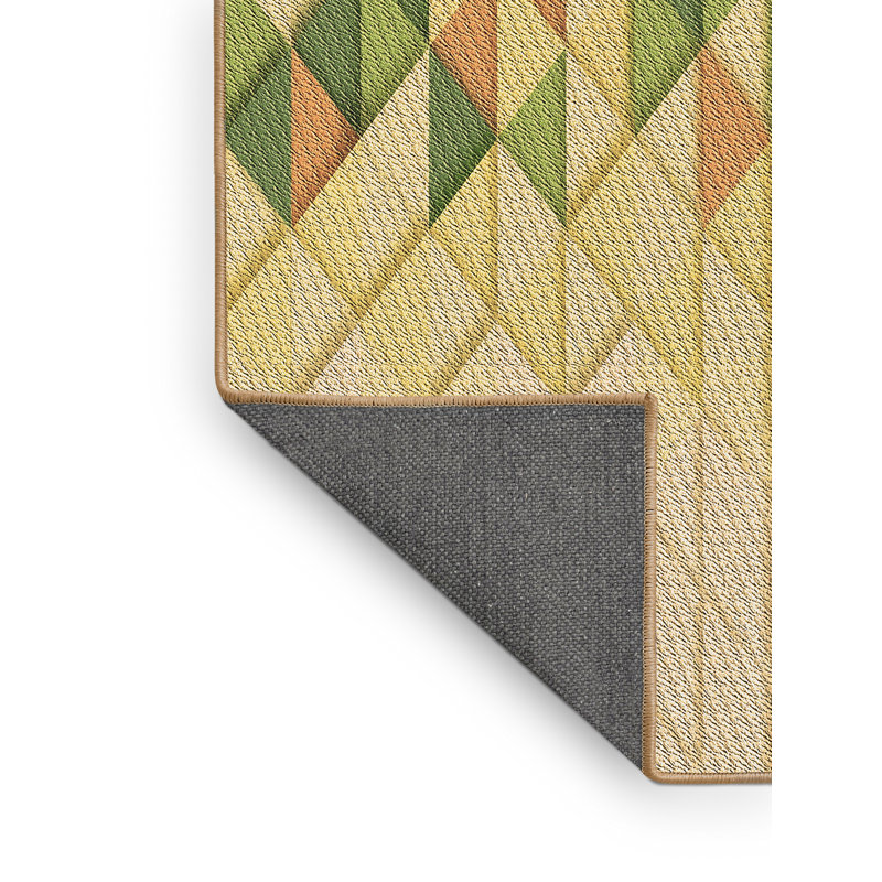 Tapis géométrique vert / brun, Rectangle 5 pi x 7 pi