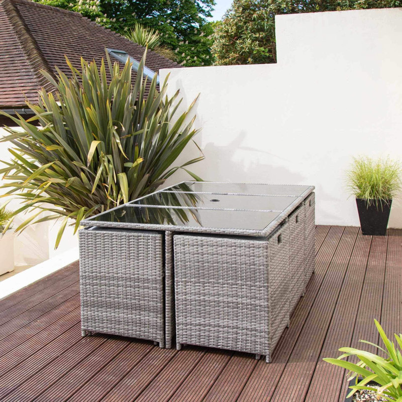Allexia All Weather Wicker/Rattan 10 - Person with Cushions, Grey, Grey