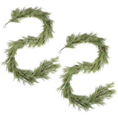 Ensemble de 2 guirlandes en bois de cèdre et de pin véritable pour les vacances de Noël
