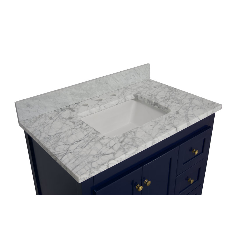 Ensemble de meuble-lavabo simple 36 po Edber, Bleu royal, Marbre de Carrare