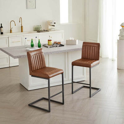 Tabouret de bar rembourré avec structure en métal noir robuste pour îlot de cuisine, salon et pub (ensemble de 2)
