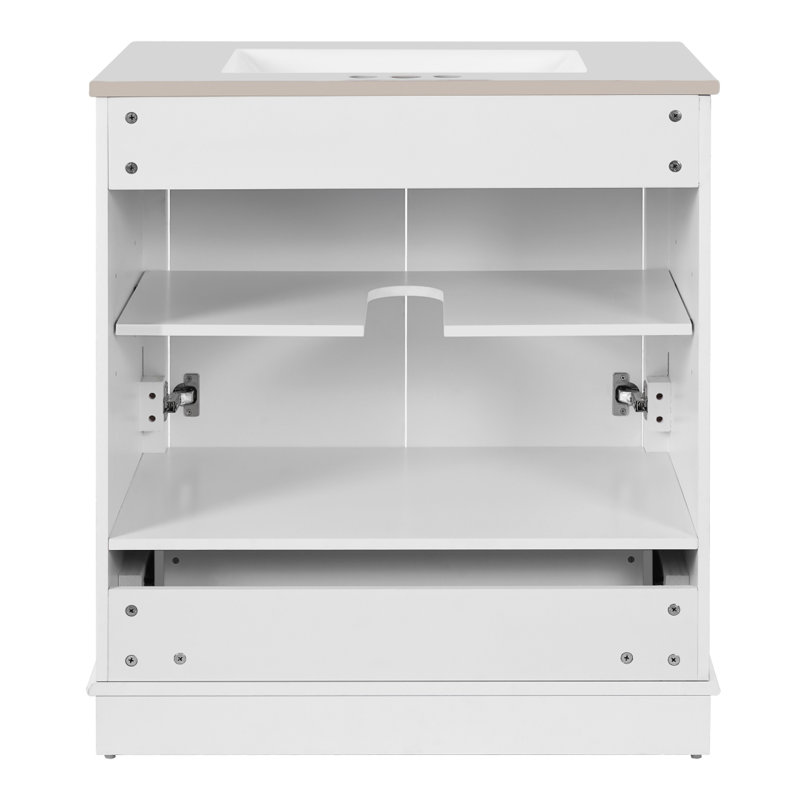 Meuble-lavabo de luxe 30 po avec lavabo en céramique, meuble-lavabo avec 2 grandes portes à fermeture douce, meuble de rangement en bois massif