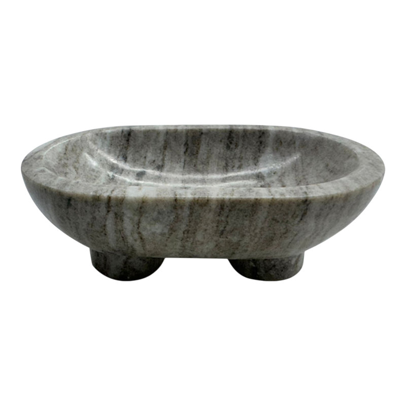 Coupe décorative moderne sur pied en marbre pour la cuisine - Élément de décoration contemporain et sophistiqué pour une table basse - 20 cm, beige et ivoire