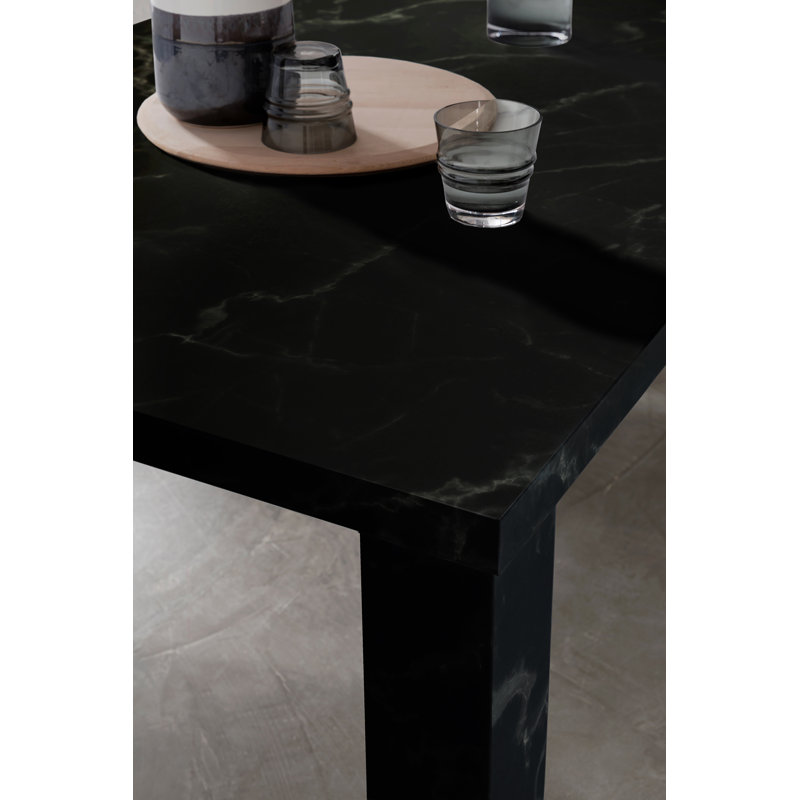 Sutphen Rectangular Wood Top Dining Table with Iron Base, Black