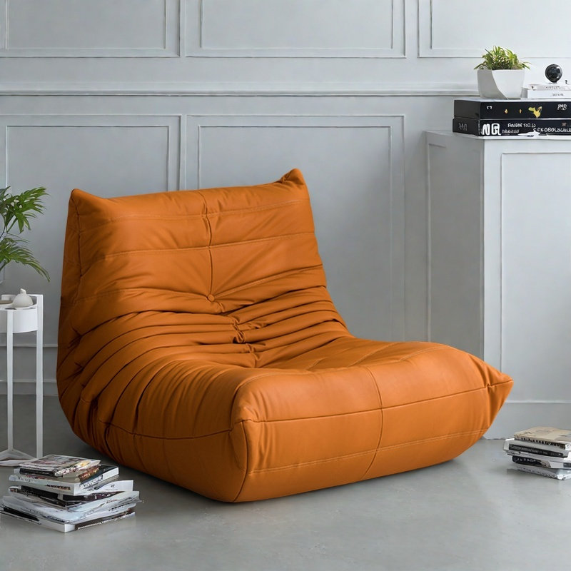 Canapé rétro paresseux chenille, Similicuir orange