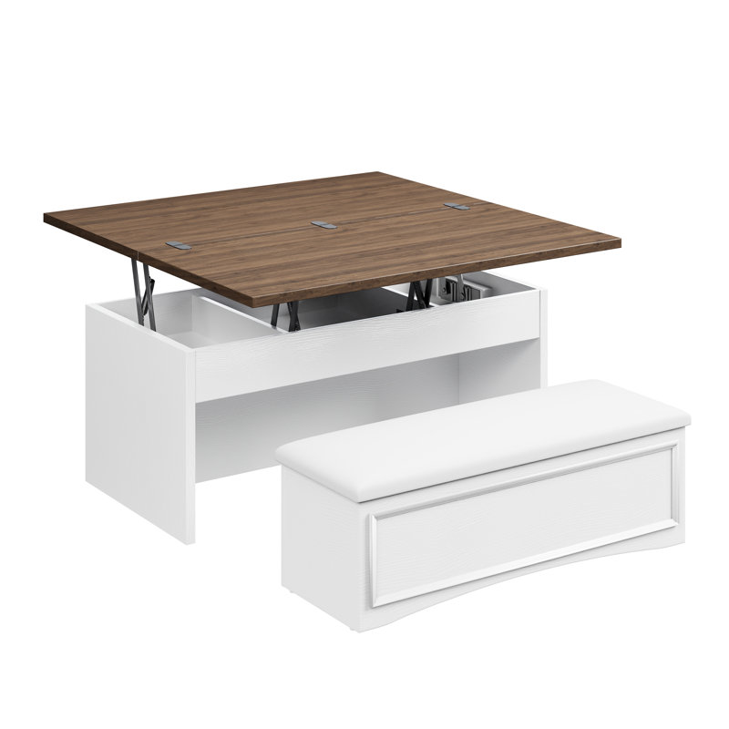 Ensemble de tables basses à plateau relevable l 38,58 po Lorenzo, Brun / Blanc
