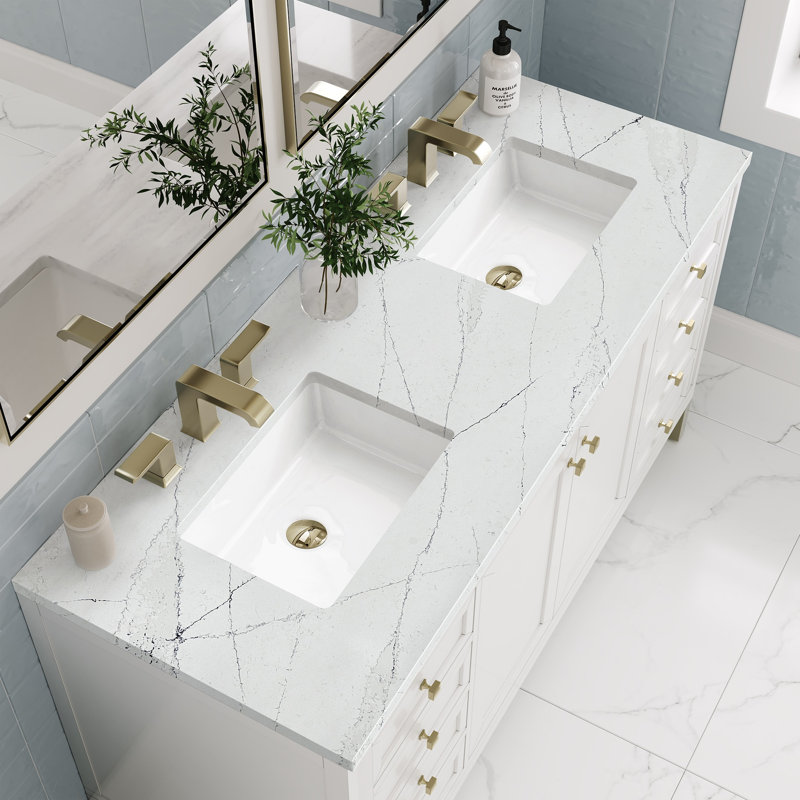 Chicago 60'' W Double Vanity, 8" Widespread, Ethereal Noctis, Glossy White
