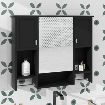 35'' X 28''  Bathroom Medicine Cabinet, Wall Mounted Bathroom Storage Cabinet With Mirror, Open Shelf, Side Cabinet And Towel Bar