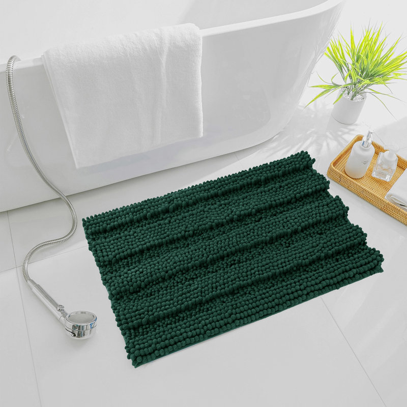 Faddis Soft Striped Rectangle Absorbent Non-Slip Bath Rug, 60" L x 24" W, Celadon