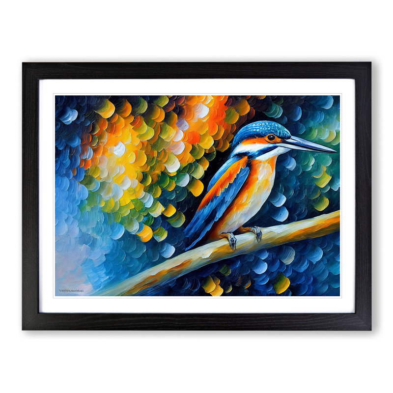 Kingfisher Bird Vol.1 Abstract - Single Picture Frame Print, 46cm H x 64cm W x 2cm D, Black