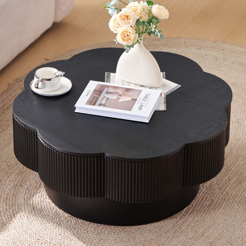 31.50"Modern Flower Shaped Coffee Table, Plum Blossom Shaped Coffee Table with Storage, Black