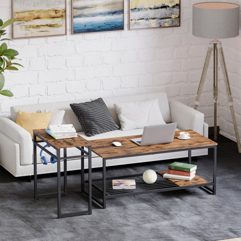 2 tables basses avec rangement Anthea, Brun rustique / noir