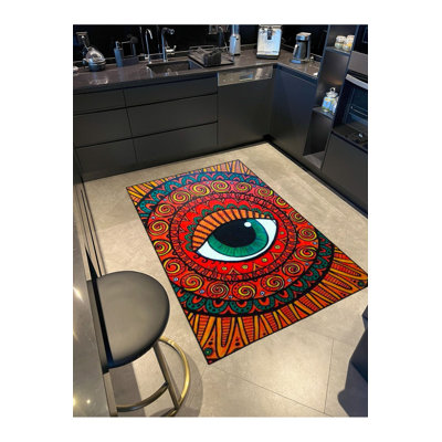 Eye Themed Woven Base Machine Washable Rug