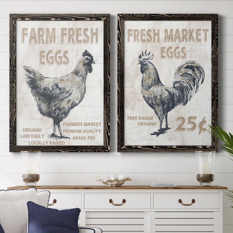 Farm Fresh Chicken - ensemble de 2 reproductions, H 31,5 po x l 47 po x P 1,5 po, Pas de tapis