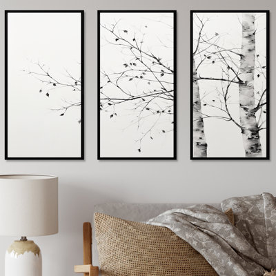 Grey Minimalism Tree Birch II - Tree Birch Wall Art Print Set