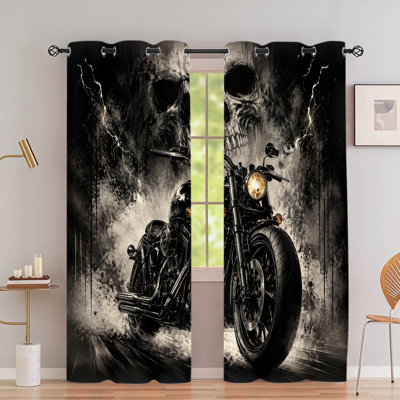 2 PCS rideaux occultants avec œillets, rideaux à imprimé de polyester de style crâne gothique à motif d'isolation thermique, isolation thermique, réduction du bruit, protection de la vie privée, rideaux obscurcissants pour la chambre à coucher, salon, cuisine, intérieur