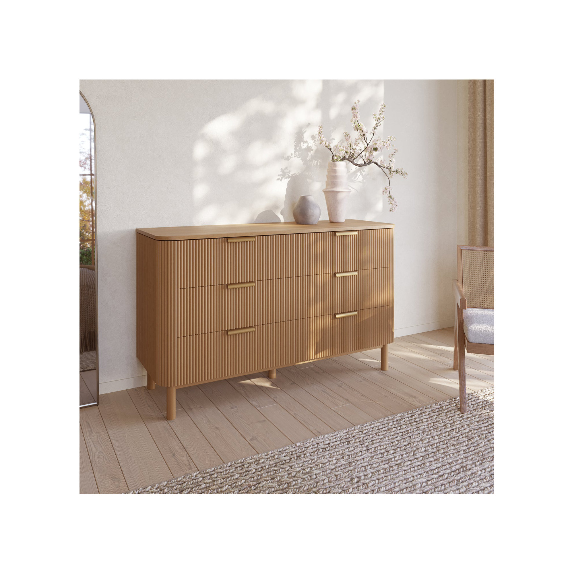 Nova 60" 6-Drawer Dresser with Reeded Front, Reeded Birch