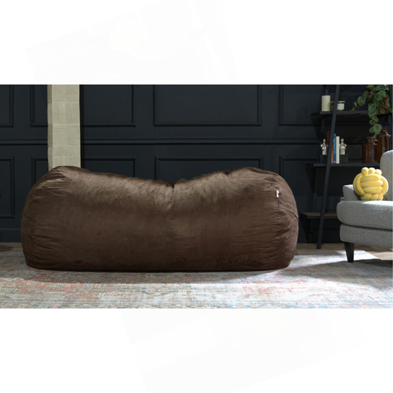 Jasper Traditional 8 Foot Cylindrical Suede Bean Bag, Brown, Brown Fabric